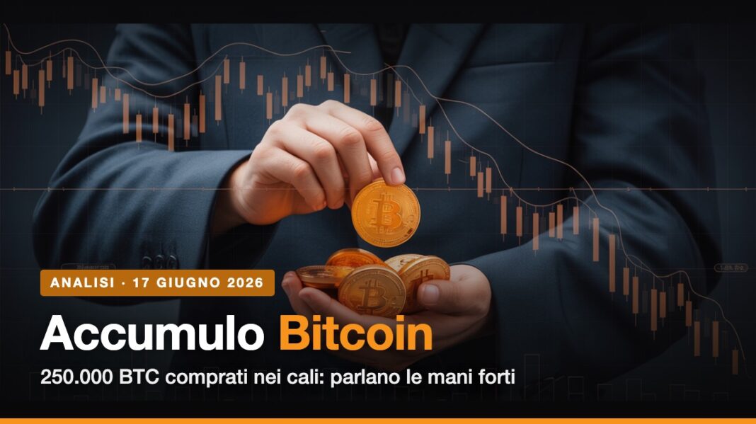 Accumulo Bitcoin: 250.000 BTC comprati nei cali, le mani forti accumulano sotto il valore di trend