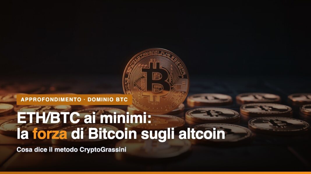 ETH/BTC ai minimi: Bitcoin dominante sugli altcoin