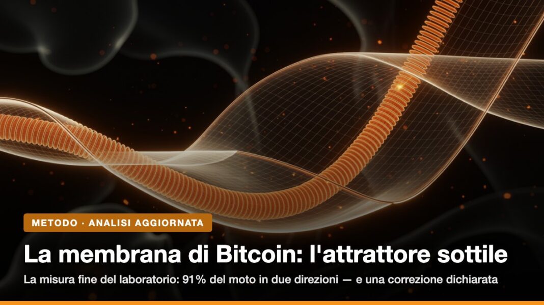 La membrana di Bitcoin: l'attrattore sottile che vincola le deviazioni — analisi aggiornata CryptoGrassini